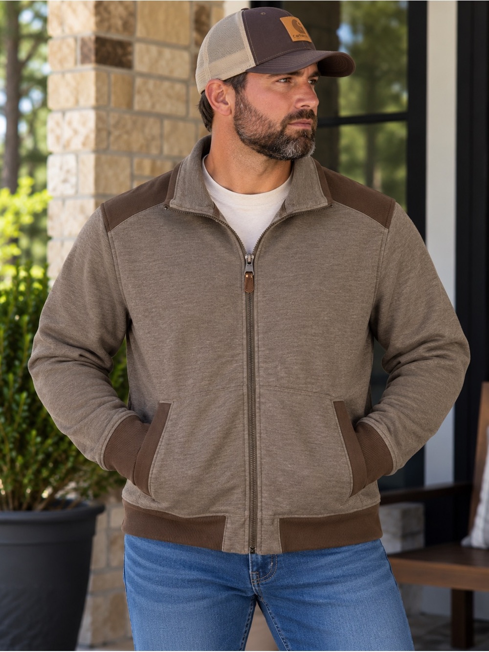 Banana Republic Men's Taupe/Brown Full-Zip Sweater Jacket